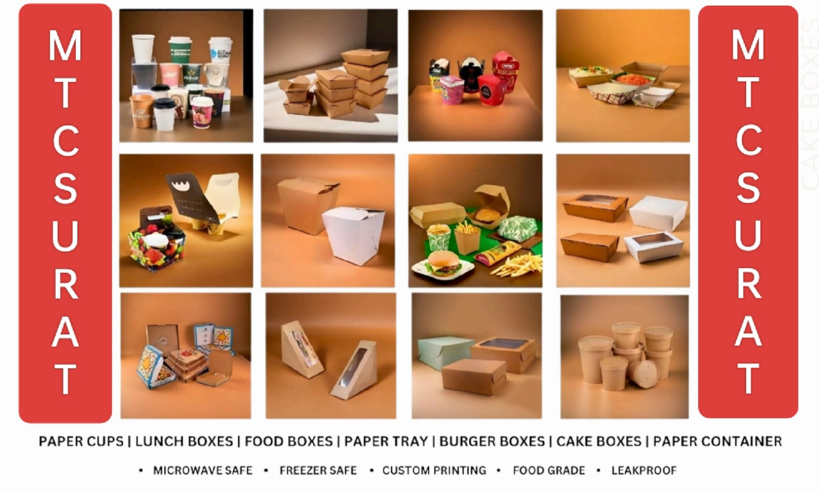 MTC catalogue sheet showing disposable paper plates, trays and cutlery